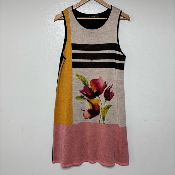 Troubadour Anthropologie Wool Blend Artsy Floral Knee Length Sweater Dress L - Picture 2 of 7